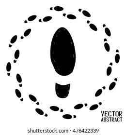 A Imprint Soles Shoes. Walking in Circles. Black and White Poster Print Pattern. Vector Illustration
