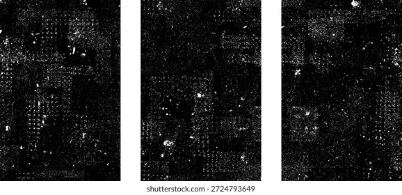 Imprimir conjunto de textura sucia. Textura prensada de tinta enrollada. Patrón de superposición limpia de impresión de pantalla . Textura granulada de la tipografía del Vector. Textura fina del patrón del polvo. Superposición de máscara angustiada.
