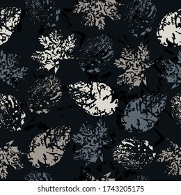 imprints abstract leaves poinsettia mix repeat seamless pattern. digital hand drawn picture with watercolour texture. mixed media artwork. endless motif for textile decor and design