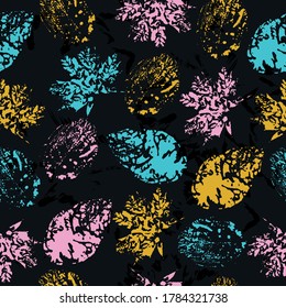 imprints abstract leaves poinsettia mix repeat seamless pattern.  Isolated objects on a white background. original creative illustration.