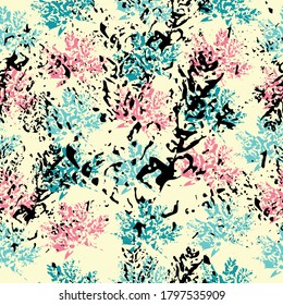 Imprints abstract leaves poinsettia mix repeat seamless pattern. Abstract watercolor and digital image. Beautiful seamless texture background imprint.