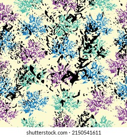 Imprints abstract leaves poinsettia mix repeat seamless pattern. handmade painted. Beautiful seamless texture background imprint.