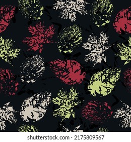 imprints abstract leaves poinsettia mix repeat seamless pattern.  Isolated objects on a white background. seamless pattern, colorful background.