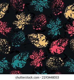 imprints abstract leaves poinsettia mix repeat seamless pattern. Stamp.  original creative illustration.