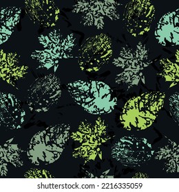 imprints abstract leaves poinsettia mix repeat seamless pattern. digital hand drawn picture with watercolour texture. original creative illustration.