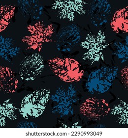 imprints abstract leaves poinsettia mix repeat seamless pattern.  Isolated objects on a white background. original creative illustration.