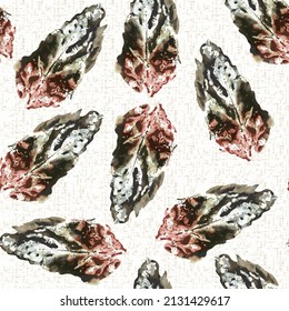 imprints abstract tender leaves with veins mix repeat seamless pattern. digital hand drawn picture with watercolour texture. mixed media artwork. endless motif for textile decor and design
