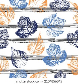 imprints autumn branch with leaves. background for textile decor and design. digital drawing and watercolor texture.