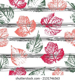 imprints autumn branch with leaves. crazy beautiful watercolor pattern of leaves. digital drawing and watercolor texture.