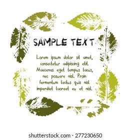 Imprints Of The Elm Leaves. Grungy Botanics Stamp. Summer Thematic Square. Set Of Plants Stamps. Vintage Template.