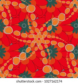 Imprints floral seamless pattern. Abstract vector digital stylized pink, orange and magenta picture. Mixed media artwork for textiles, fabrics, souvenirs, packaging and greeting cards.