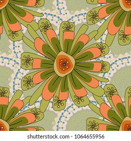 Imprints floral seamless pattern. Abstract vector digital stylized brown, gray and green picture. Mixed media artwork for textiles, fabrics, souvenirs, packaging and greeting cards.