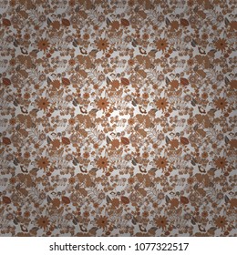 Imprints floral seamless pattern. Abstract vector digital stylized beige, brown and yellow picture. Mixed media artwork for textiles, fabrics, souvenirs, packaging and greeting cards.