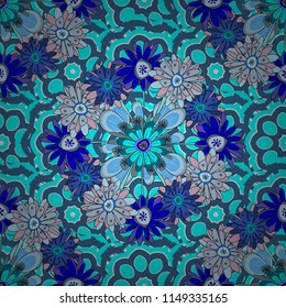 Imprints floral seamless pattern. Abstract vector digital stylized violet, black and blue picture. Mixed media artwork for textiles, fabrics, souvenirs, packaging and greeting cards.