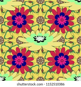Imprints floral seamless pattern. Abstract vector digital stylized green, yellow and pink picture. Mixed media artwork for textiles, fabrics, souvenirs, packaging and greeting cards.