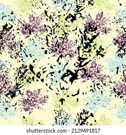 Imprints herbs, flowers and leaves. Abstract watercolor and digital image. Beautiful seamless texture background imprint.