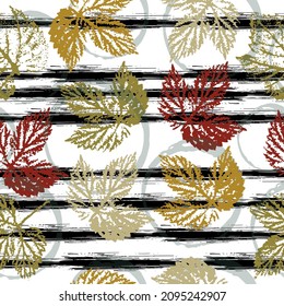 imprints herbs, flowers and leaves. digital drawing and watercolor texture. original creative illustration. seamless pattern, colorful background.