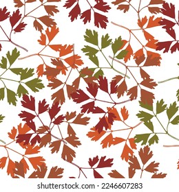 imprints herbs, flowers and leaves. digital drawing and watercolor texture. Seamless pattern with leaves and doodle elements.