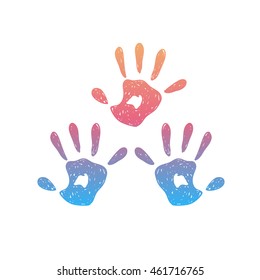 Imprints of kid's color handprints.