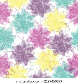 imprints leaves mix repeat seamless pattern. mixed media artwork, endless motif for textile decor and design