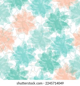 imprints magic flowers. hand painted seamless pattern. mixed media artwork for textiles, fabrics, souvenirs, packaging and greeting cards.