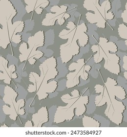 Imprints of mulberry leaves in pastel tones. Seamless pattern. Template for fabric, wallpaper, wrapping paper, surface design. Vector illustration.