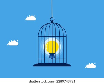 Imprison and control your thoughts. Lock the bulbs in the birdcage. concept of business