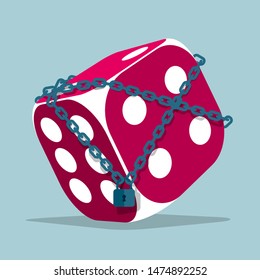 The imprisoned dice. Isolated on blue background.