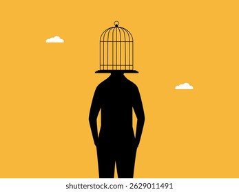 Imprisoned thoughts and imagination, The man with a bird cage head