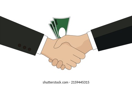 Improper business dealing, Black box operation, Bribery, 
Handshake, Cooperation,  Make concerted efforts, Hand together, Work together, vector Illustration, White background