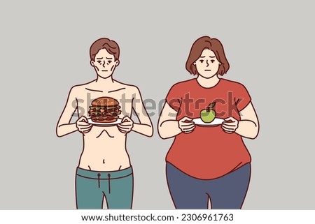 Improper diet led to anorexia or obesity due to metabolic problems or not meeting norm of calories and carbohydrates. Thin man and fat woman need right diet and help of nutritionist doctor