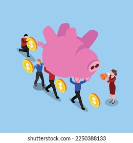 Improper distribution of funds and savings 3d isometric vector illustration concept for banner, website, landing page, ads, flyer template