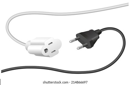 Improper plug and extension cable, that are not compatible. Isolated vector illustration on white background.