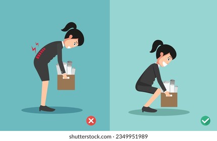 Improper versus against proper lifting illustration vector