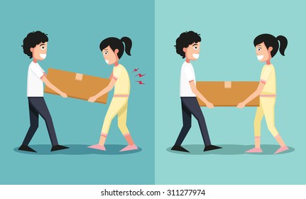 Improper versus against proper lifting ,illustration,vector