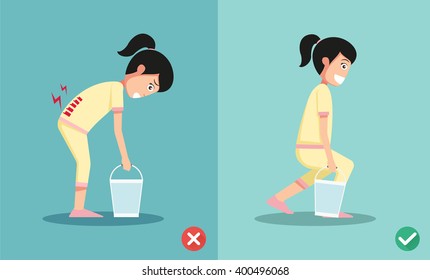 Improper versus against proper lifting ,illustration,vector