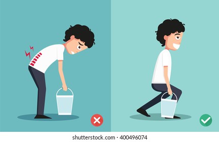 Improper versus against proper lifting ,illustration,vector