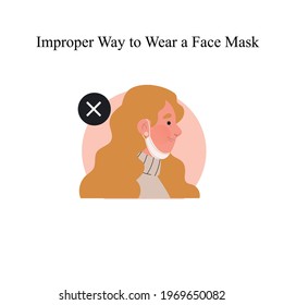Improper way to wear a face mask, white back ground, vector illustration design.