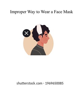 Improper way to wear a face mask, white back ground, vector illustration design.