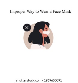 Improper way to wear a face mask, white back ground, vector illustration design.