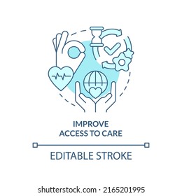 Improve Access To Care Turquoise Concept Icon. Building Better Health System Abstract Idea Thin Line Illustration. Isolated Outline Drawing. Editable Stroke. Arial, Myriad Pro-Bold Fonts Used