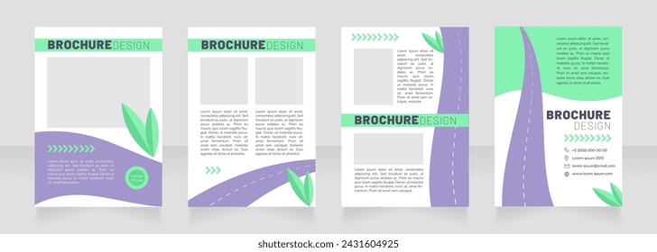 Improve air quality purple blank brochure design. Template set with copy space for text. Premade corporate reports collection. Editable 4 paper pages. Barlow Black, Thin, Nunito Light fonts used
