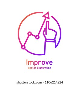 Improve business concept. Changing direction. Growth graph trade. Vector illustration flat minimal design color line. Profit Stock Market. Man hold in hand business chart. Financial diagram.