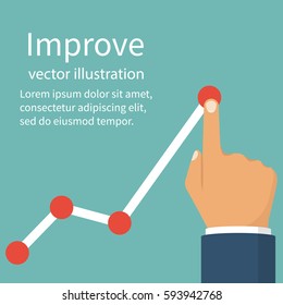 Improve business concept. Changing direction. Growth graph trade. Vector illustration flat design. Profit Stock Market. Man hold in hand business chart. Financial diagram.