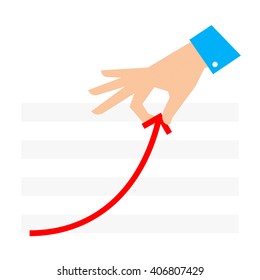 Improve business concept. Flat illustration of chart and hand. Businessman pull growth arrow graph to improve progress and success. Vector template for infographic, web, publish, social networks.