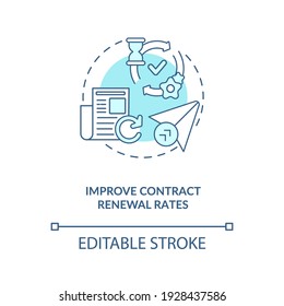 Improve Contract Renewal Rates Concept Icon. Contract Management Automation Processes. Assign Responsibility Idea Thin Line Illustration. Vector Isolated Outline RGB Color Drawing. Editable Stroke