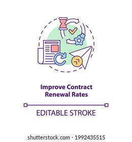 Improve Contract Renewal Rates Concept Icon. Contract Management Automation Benefits. Assign Responsibility Idea Thin Line Illustration. Vector Isolated Outline RGB Color Drawing. Editable Stroke