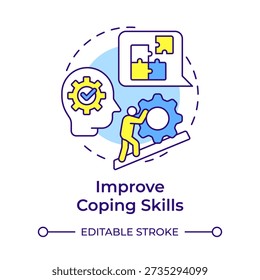 Improve coping skills multi color concept icon. Problem solving, skills development. Personal growth. Round shape line illustration. Abstract idea. Graphic design. Easy to use in brochure, booklet