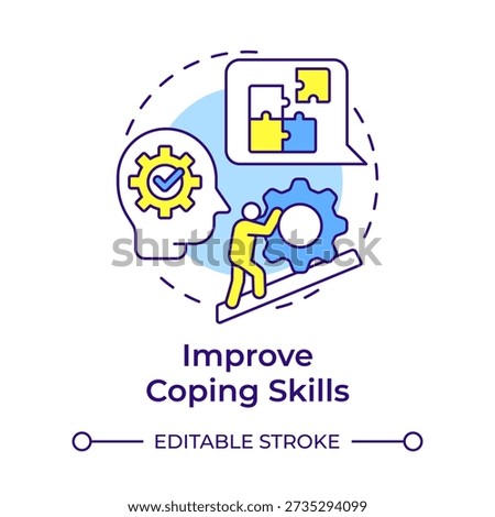 Improve coping skills multi color concept icon. Problem solving, skills development. Personal growth. Round shape line illustration. Abstract idea. Graphic design. Easy to use in brochure, booklet