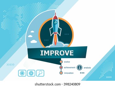 Improve design concepts for business analysis, planning, consulting, team work, project management. Improve concept on background with rocket. 